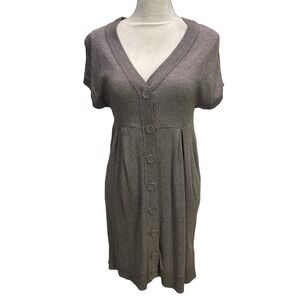 H&M Dress Size S Brown Knit Front full Button Mini Woman Wool blend Empire Waist